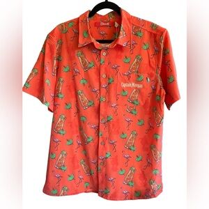 CAPTAIN MORGAN RUM SHINESTY LARGE BUTTON SHIRT CPT ORANGE FLAMINGO NEW WiTH TAG